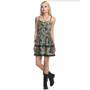 Spin Doctors Mini Dress M Luna Print Studded Owls Bats Birds Wolves Goth Witch